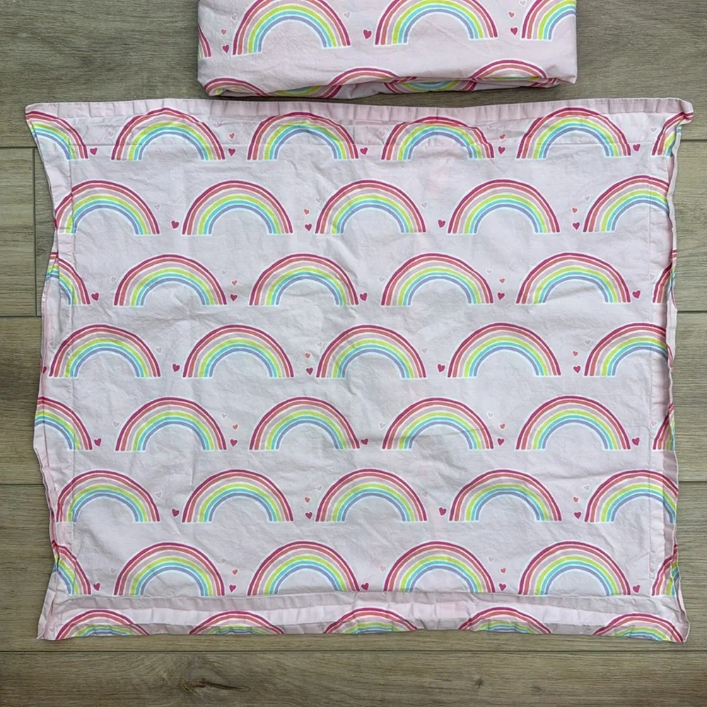 Pottery Barn Kids Rainbow Hearts Pink Duvet Set Full‎ Queen